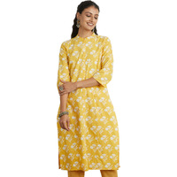 Amazon Brand - Myx Women's Cotton Printed Regular Kurti (PAG 102_Dalli (Ochre) _2XL)