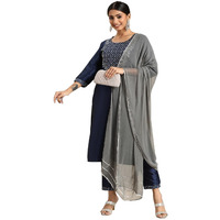 Yashika Women's Art Silk Dark Blue Kurta and Pant Set with Dupatta (YS-KS2050-M) (YS-KS2037-KS2050-P_Blue02
