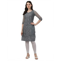 Fashion2wear Women's Georgette Chikankari Embroidered Notched Neck 3/4 Sleeve Knee Length Straight Kurta for Girls (Biba_Kurti_Grey_XL)