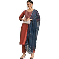 Yashika Women's Art Silk Brown Color Kurta and Pant Set with Dupatta (YS-KS2047-M) (YS-KS2037-KS2050-P