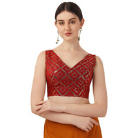 OOMPH! Women's Indian Ethnic Wear Designer Zari Work V Neck Sleeveless Blouse for Saree or Lehnga and BlousePalazzos or Skirts for a Fusion Twist.
