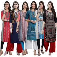 Pinkmint Women's Crepe Digital Print Straight Kurta [Pack of 6]