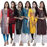 Pinkmint Women's Crepe Digital Print Straight Kurta [Pack of 6]