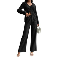 GRECIILOOKS Co Ord Set for Women | Co Ord Set for Women Stylish | Textured Co Ord Set for Women | Travel Co Ord Set for Women | Full Sleeve Women Co-ord Set (in, Alpha, M, Regular, Black)