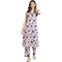 SMOWKLY V-Neck Sleeveless Kurta for Women (1430_PRL_3XL) Purple