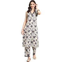 SMOWKLY V-Neck Sleeveless Kurta for Women (1431_Gry_M) Grey