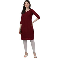 Fashion2wear Women's Georgette Chikankari Embroidered Notched Neck 3/4 Sleeve Knee Length Straight Kurta for Girls (Biba_Kurti_Maroon_S)