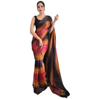 Satrani Women's Georgette Printed & Ready To Wear Saree with Unstitched Blouse Piece (3374S363NA_Yellow & Maroon &Black3)
