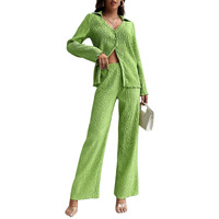 GRECIILOOKS Co Ord Set for Women | Co Ord Set for Women Stylish | Textured Co Ord Set for Women | Travel Co Ord Set for Women | Full Sleeve Women Co-ord Set (in, Alpha, M, Regular, Green)