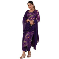 ANNI DESIGNER Women's Rayon Blend Printed Straight Kurta with Pant & Dupatta (GETO Blue_M_Blue_Medium)