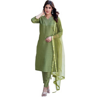 Sanisa Women's Art Silk Sequence Embroidery Straight Kurta Set with Dupatta (143KBD1547N-XL_Olive Green)
