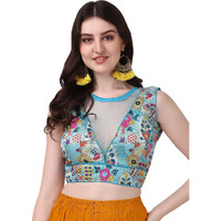 Pujia Mills Women's Phanotm Silk Floral Sleeveless Saree Blouse (PP 4_Sea Green_38)