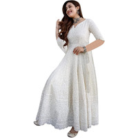 Yashika Women's & Girl's White Color Chikankari Long Kurti Gown(YS-K1113-XXL)