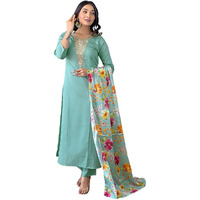 Naixa Women's Firoji Rayon Blend Embroidered and Printed Straight Kurta with Rayon Blend Pant and Chinon Printed Dupatta Sets (NX-508-Firoji-XXL)