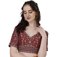 Vihu Fashion Women's Fancy Readymade Heavy Coding Embroidary Worked Half Sleeve Maroon Saree Blouse(Mushroom Maroon_42)