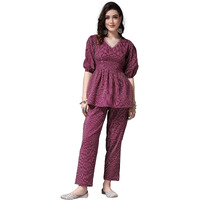 Stylum Women's Self Woven Kantha Cotton Co-Ord Set (WINEKATHACORD34_Wine, XS)