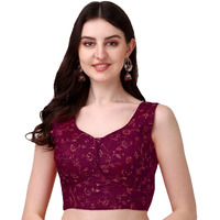 Pujia Mills Womens Sweetheart Neck Sleeveless Saree Blouse(Pihu) (Wine, 36)