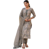 GoSriKi Women's Rayon Blend Printed Straight Kurta with Pant & Dupatta (VICE Grey-GS_XL_Grey_X-Large)