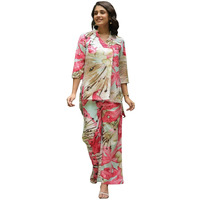 Leriya Fashion RAYON PRINTED A-LINE FRONT OPEN CO-ORD KURTA SET FOR WOMEN (LF-W2144&TR1111-2XL-PINK)