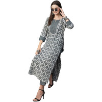 ANNI DESIGNER Women's Cotton Blend Straight Printed Kurta with Pant (Sachi Grey-NW_S_Grey_Small)