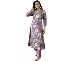 ANNI DESIGNER Women's Rayon Straight Printed Kurta with Pant Set (DHUN-Purple-NW_S_Purple_Small)