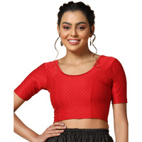 TOPLOT Cotton Blend Lycra Stretchable Round Neck Blouses for Women Readymade (Blouse-5058-Red-32)