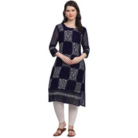 VAIRAGEE Women's Georgette Straight Cut Round Neck Kurta with Beautiful Lucknowi Chickenkari Work (1605) Navy Blue