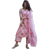 Pinkmint Women Straight Motif Printed Kurta and Pant Set with Dupatta