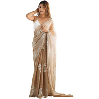 Satrani Women's Sequins Embroidery Chiffon Saree (3997S125N_Beige)