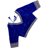 Pujia Mills Women's Velvet Blouse for Women Readymade Blouse Half Sleeves Embroidery Blouse aari Work Blouse Readymade Saree Blouse Choli for Women Readymade Choli Blouse (Velvet 501 Royal Blue 36)