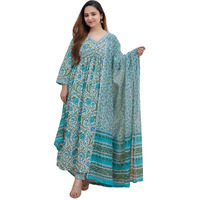 KLOSIA Women Floral Printed Kurta and Pant Set with Dupatta (Small) White
