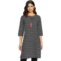 Amazon Brand - Myx Women's Cotton Regular Kurti (PAG 46_Black Waves_L)