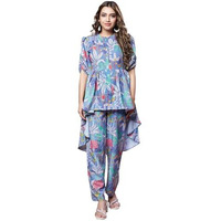 GRECIILOOKS Rayon Standard Length Stylish Kurta Ethnic for Women | Half Sleeve Co-ord Set (GL-W1936&TR958_Grey_M)