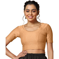 TOPLOT Cotton Blend Lycra Stretchable Round Neck Blouses for Women Readymade (Blouse-5058-Cream-36)