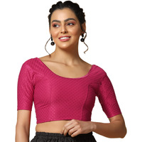 TOPLOT Cotton Blend Lycra Stretchable Round Neck Blouses for Women Readymade (Blouse-5058-Rani Pink-38)