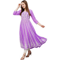 ANNI DESIGNER Women's Georgette Chikankari Embroidered Anarkali Kurti (Kari Purple_L_Purple_Large)