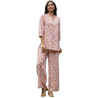 Leriya Fashion WOMEN PRINTED PARTY REGULAR FIT ETHNIC WEAR CO-ORD KURTA SET FOR WOMEN (LF-W2103&TR1058-S-ORANGE)