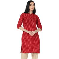 PATLANI Women's Cotton BLENED Sleeveless Printed Full Stitched Kurti.(k-199) Red