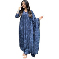 Alvami Women Printed A-Line Kurta and Pant set with Dupatta (IN, Alpha, S, Blue)