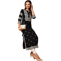 ANNI DESIGNER Women's Cotton Blend Straight Chikankari Embroidered Kurta (STHO-Black-GRT_M_Black_Medium)