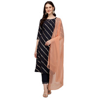 FIORRA Women's Navy Blue Poly Crepe Straight Kurta with Pant and Dupatta SET0038-S