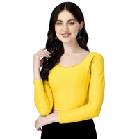 Shiv Textiles Round Neck Dobby Cotton Lycra Stretchable Elbow Sleeve Readymade Saree Blouse for Women Stylish (YellowFree Size Full Sleeve)