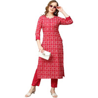 ANNI DESIGNER Women's Cotton Blend Straight Printed Kurta with Pant (Dravini Red_S_Red_Small)