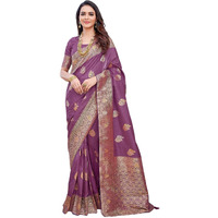 Satrani Women's Silk Blend Jacquard Work Saree with Unstitched Blouse Piece (3657S6029N_Mauve)