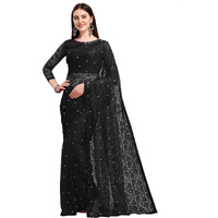 LOROFY Women's Brasso Net Saree With Blouse (Black)