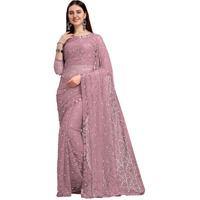 LOROFY Women's Brasso Net Saree With Blouse (Choklate)