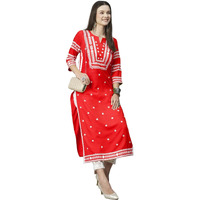 ANNI DESIGNER Women's Cotton Blend Chikankari Embroidered Straight Kurta (STHO-RED-NW_S_Red_Small)