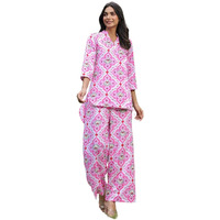 Leriya Fashion WOMEN PRINTED PARTY REGULAR FIT ETHNIC WEAR CO-ORD KURTA SET FOR WOMEN (LF-W2104&TR1059-S-PINK)