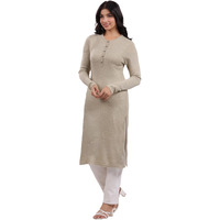 Janasya Women's Beige Woolen Textured Straight Winter Kurta (JAB24KR01158-L)