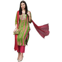 ANNI DESIGNER Women's Rayon Blend Straight Printed Kurta with Pant & Dupatta (Dollop Methi_S_Green_Small)